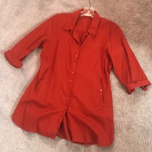 Eileen Fisher A-line long button down with pockets
